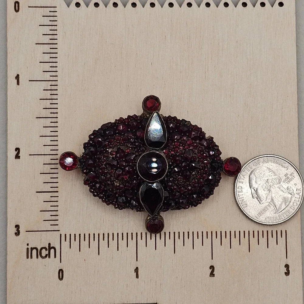 Vtg Bohemian Czech Garnet Brooch Deep Red Victorian Style Floral Cluster 2.5
